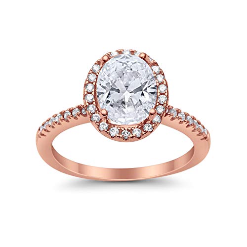 Accent Halo Oval Rose Tone, Simulated CZ Wedding Ring