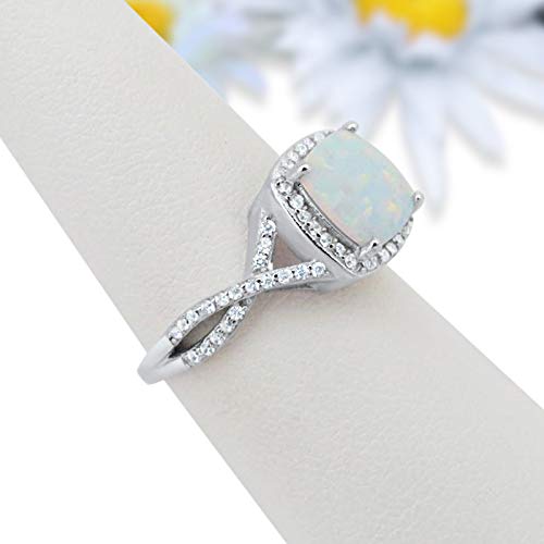 Halo Infinity Shank Engagement Ring Lab Created White Opal