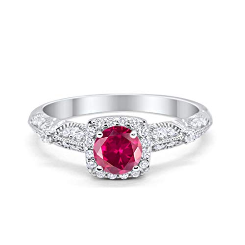 Halo Engagement Bridal Ring Simulated Ruby CZ