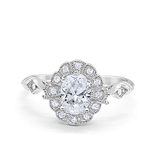 Oval Art Deco Enagement Bridal Ring Simulated Cubic Zirconia