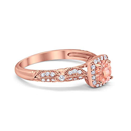 Halo Engagement Bridal Ring  Rose Tone, Simulated Morganite CZ