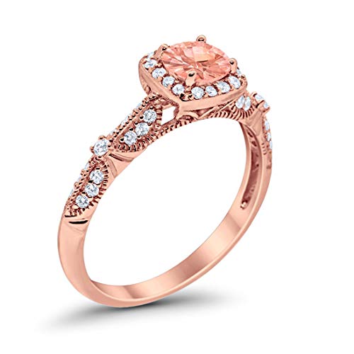 Halo Engagement Bridal Ring  Rose Tone, Simulated Morganite CZ