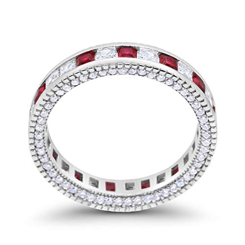 Eternity Ring Alternating Round Simulated Ruby Cubic Zirconia