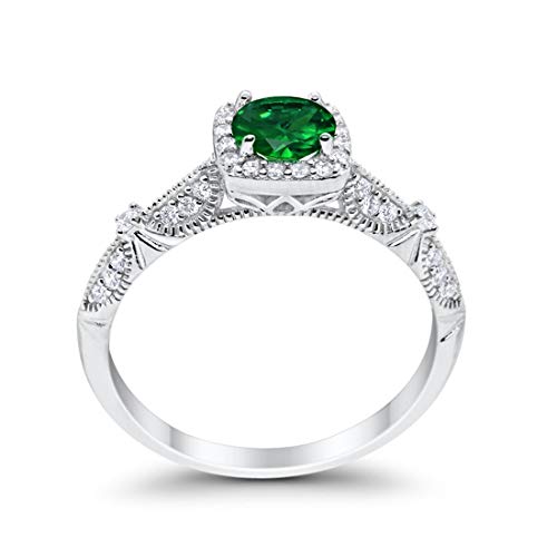 Halo Simulated Green Emerald CZ Engagement Bridal Ring