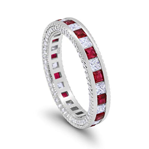 Eternity Ring Alternating Round Simulated Ruby Cubic Zirconia