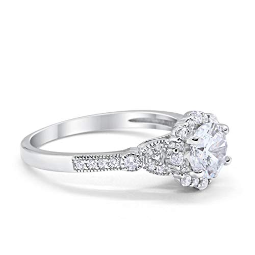 Floral Art Deco Engagement Ring Simulated Cubic Zirconia=