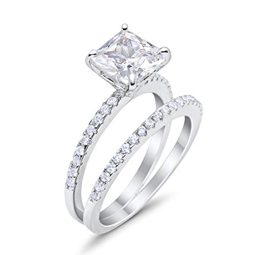 Two Piece Engagement Ring Asscher Cut Simulated CZ