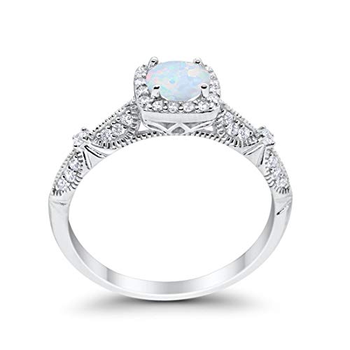 Halo Engagement Bridal Ring Lab Created White Opal