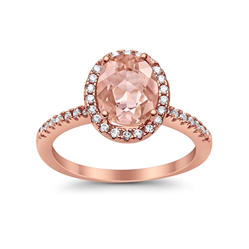 Accent Halo Oval Rose Tone, Simulated Morganite CZ Wedding Ring