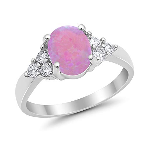 Accent Wedding Ring Oval Lab Created Pink Opal