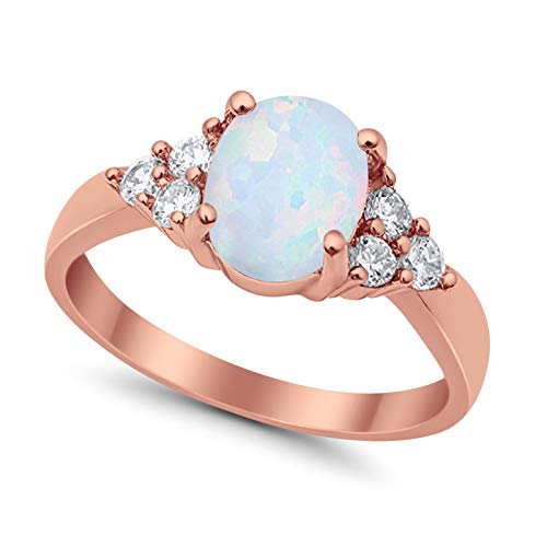 Accent Rose Tone, Lab Created White Opal Wedding Ring