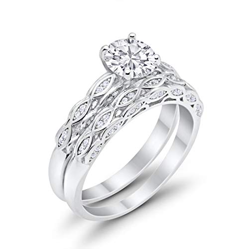 Two Piece Wedding Bridal Set Simulated Cubic Zirconia Ring