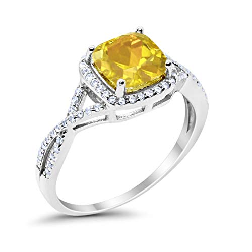 Halo Infinity Shank Engagement Ring Cushion Round Simulated Yellow CZ