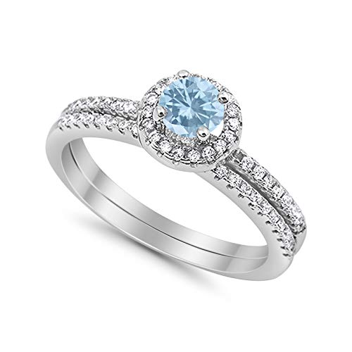 Accent Dazzling Round Simulated Aquamarine Cubic Zirconia Wedding Ring