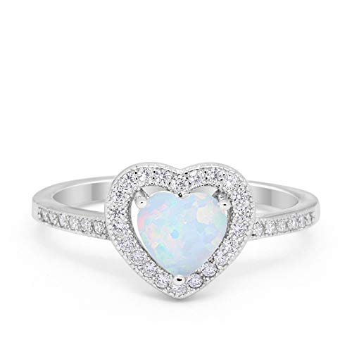 Halo Dazzling Heart Promise Ring Lab Created White Opal