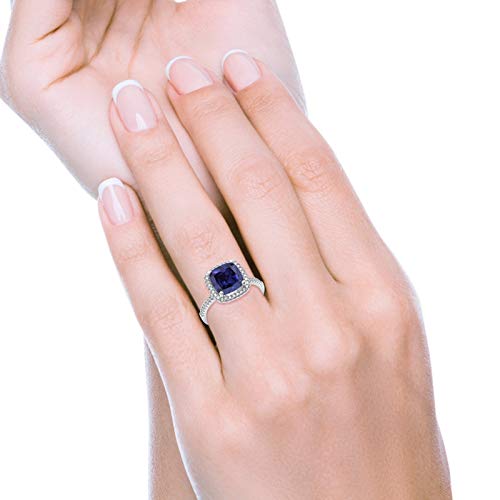 Halo Cushion Engagement Ring Simulated Blue Sapphire CZ