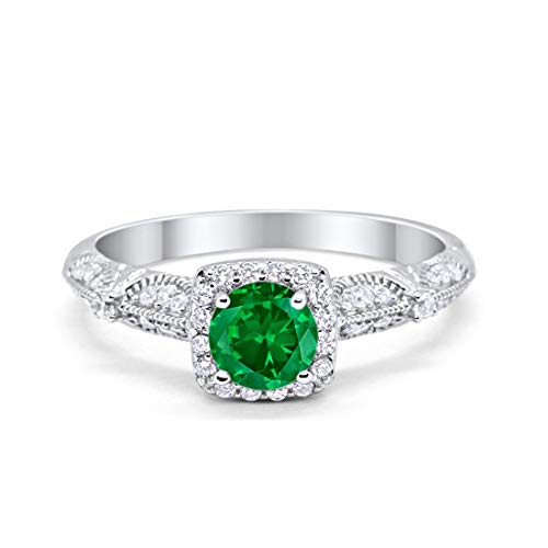 Halo Simulated Green Emerald CZ Engagement Bridal Ring