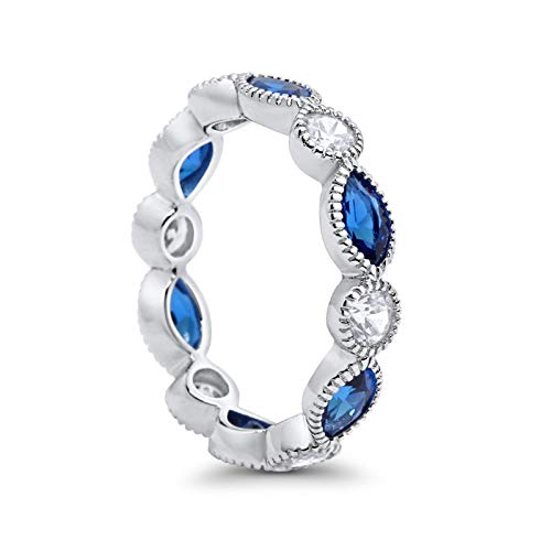 Eternity Style Ring Marquise Simulated Blue Sapphire CZ