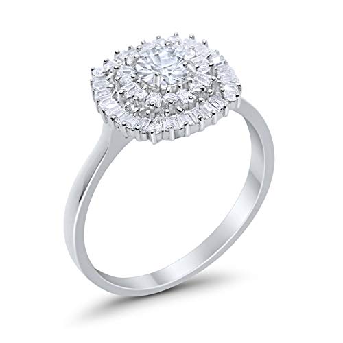 Halo Engagement Ring Baguette Simulated Cubic Zirconia