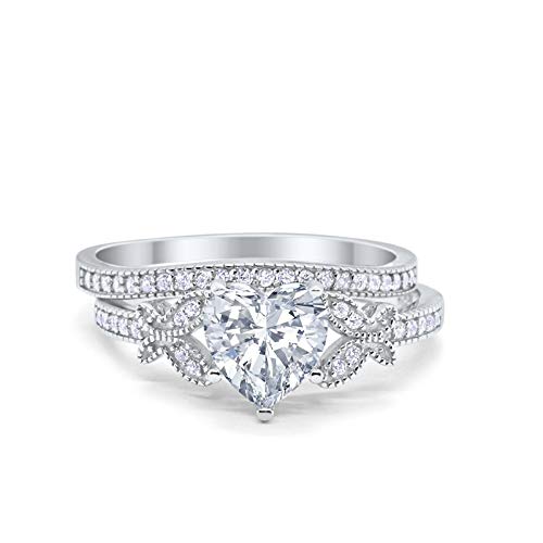 Two Piece Heart Promise Engagement Ring Simulated CZ