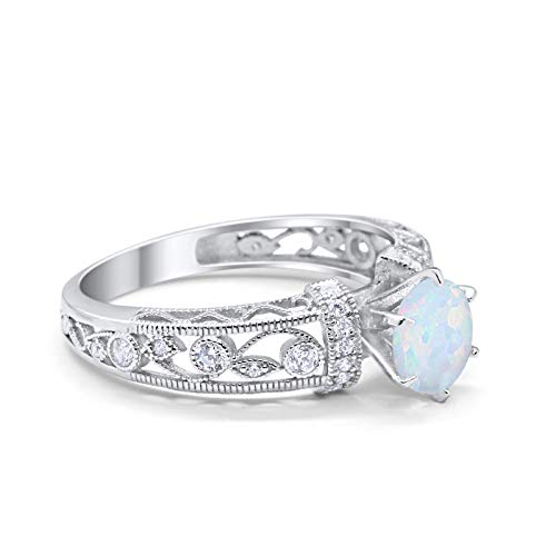 Lab Created White Opal Art Deco Engagement Promise Ring