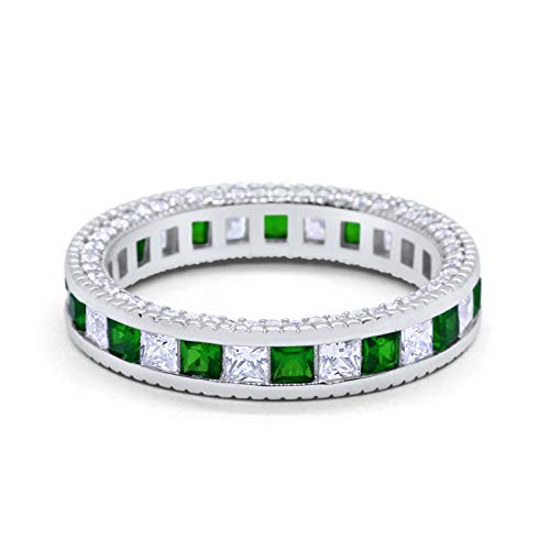 Eternity Ring Alternating Round Simulated Green Emerald CZ