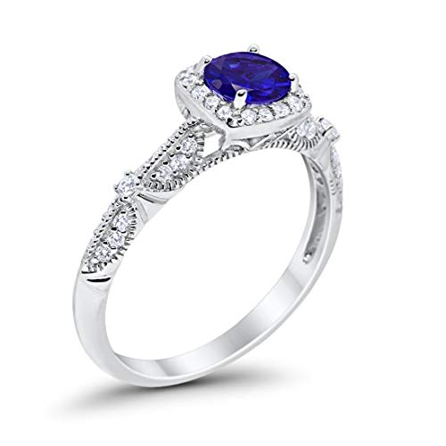 Halo Engagement Bridal Ring Simulated Blue Sapphire CZ