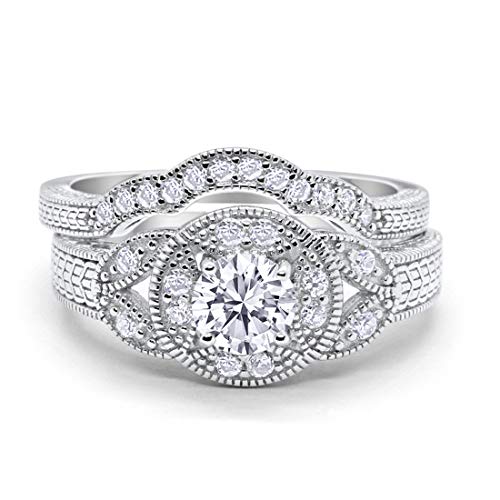 Two Piece Art Deco Round Simulated Cubic Zirconia Wedding Ring