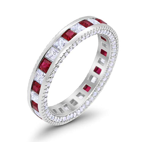 Eternity Ring Alternating Round Simulated Ruby Cubic Zirconia