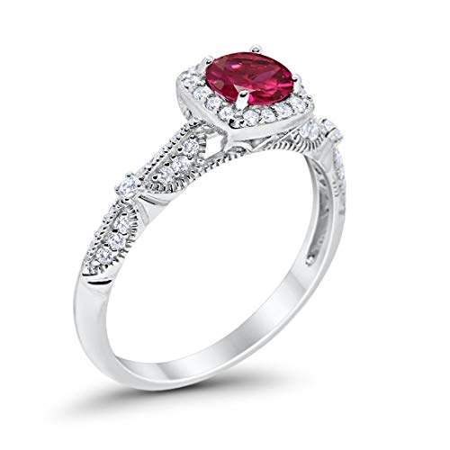 Halo Engagement Bridal Ring Simulated Ruby CZ