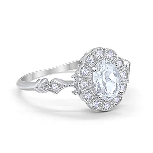 Oval Art Deco Enagement Bridal Ring Simulated Cubic Zirconia