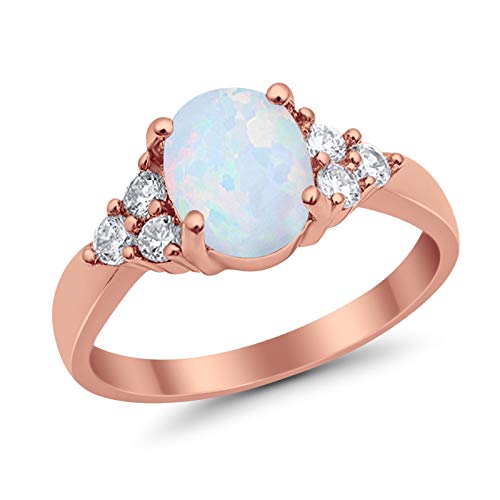 Accent Rose Tone, Lab Created White Opal Wedding Ring