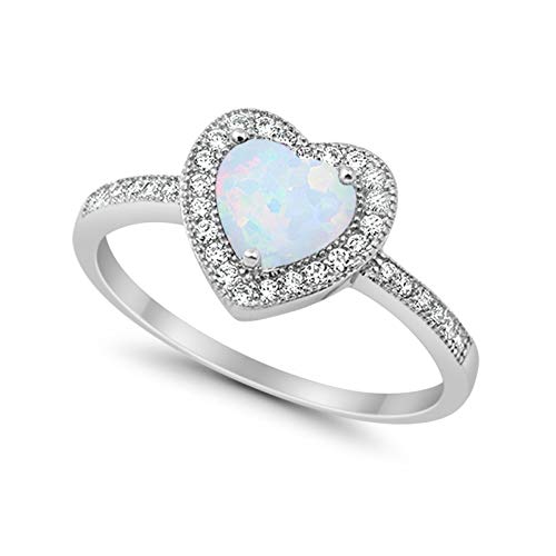 Halo Dazzling Heart Promise Ring Lab Created White Opal