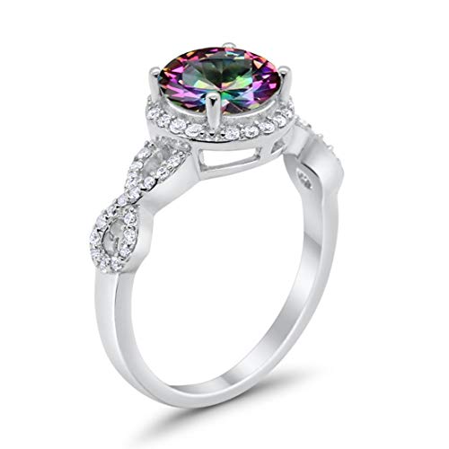 Halo Infinity Round Simulated Rainbow CZ Wedding Ring