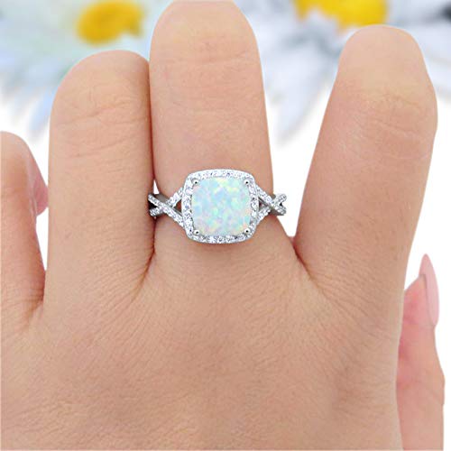 Halo Infinity Shank Engagement Ring Lab Created White Opal