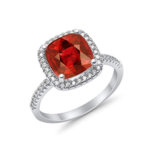 Halo Engagement Ring Accent Cushion Simulated Garnet CZ