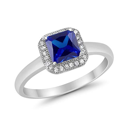 Classic Wedding Ring Princess Cut Simulated Blue Sapphire CZ