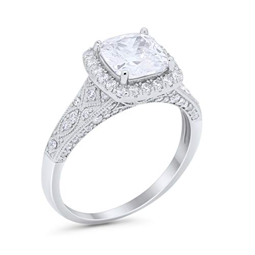 Cushion Wedding Bridal Ring Round Simulated Cubic Zirconia