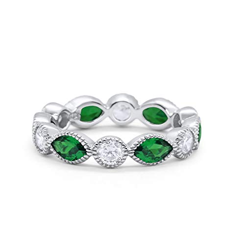 Eternity Style Ring Marquise Round Simulated Green Emerald CZ