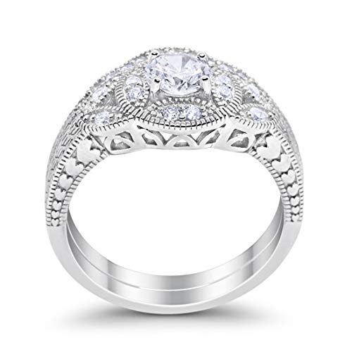 Two Piece Art Deco Round Simulated Cubic Zirconia Wedding Ring