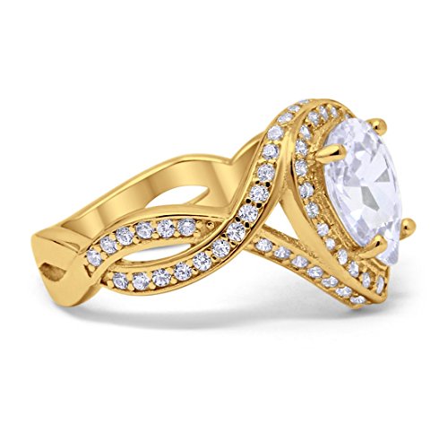 Teardrop Halo Infinity Twist Shank Pear Yellow Tone, Simulated CZ Engagement Bridal Ring