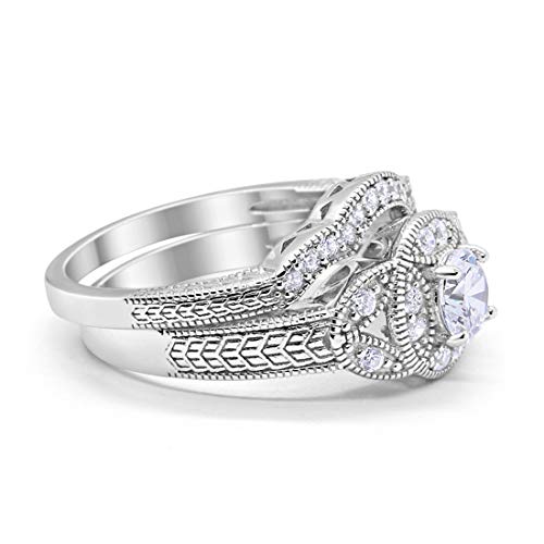 Two Piece Art Deco Round Simulated Cubic Zirconia Wedding Ring