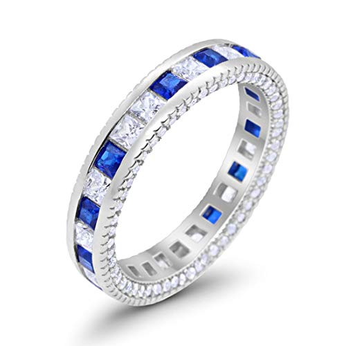 Alternating Princess Cut Simulated Blue Sapphire CZ