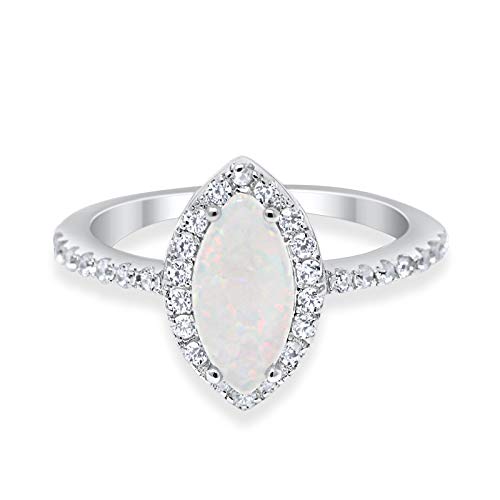 Fashion Marquise Created White Opal Engagement Ring