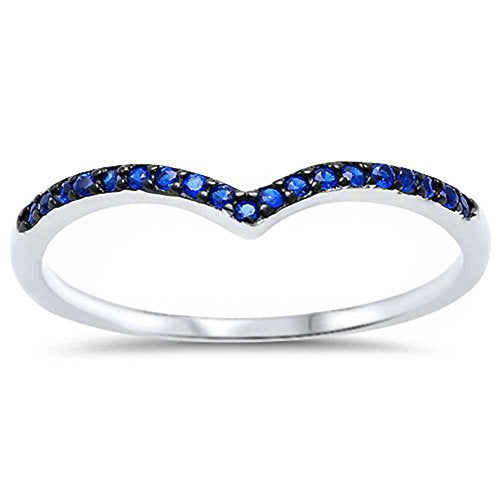 Chevron Midi V-Shape Simulated Blue Sapphire CZ Wedding Ring