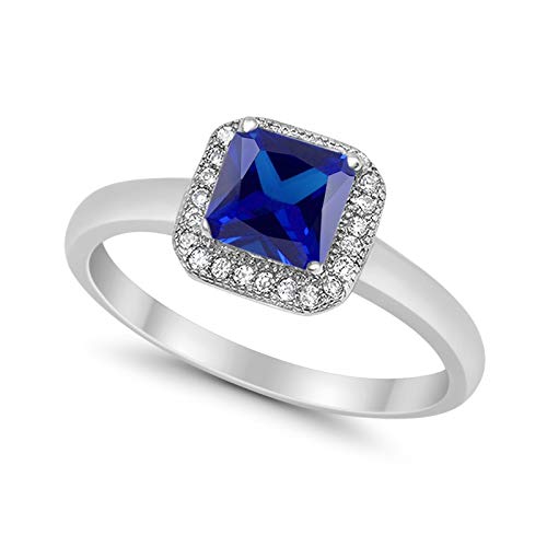 Classic Wedding Ring Princess Cut Simulated Blue Sapphire CZ