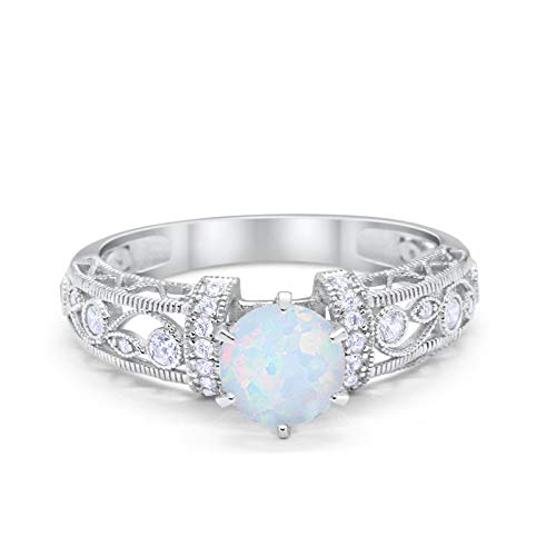 Lab Created White Opal Art Deco Engagement Promise Ring