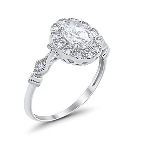 Oval Art Deco Enagement Bridal Ring Simulated Cubic Zirconia