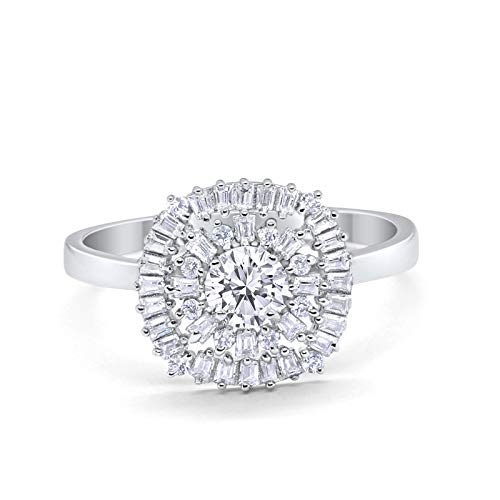 Halo Engagement Ring Baguette Simulated Cubic Zirconia