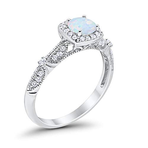 Halo Engagement Bridal Ring Lab Created White Opal